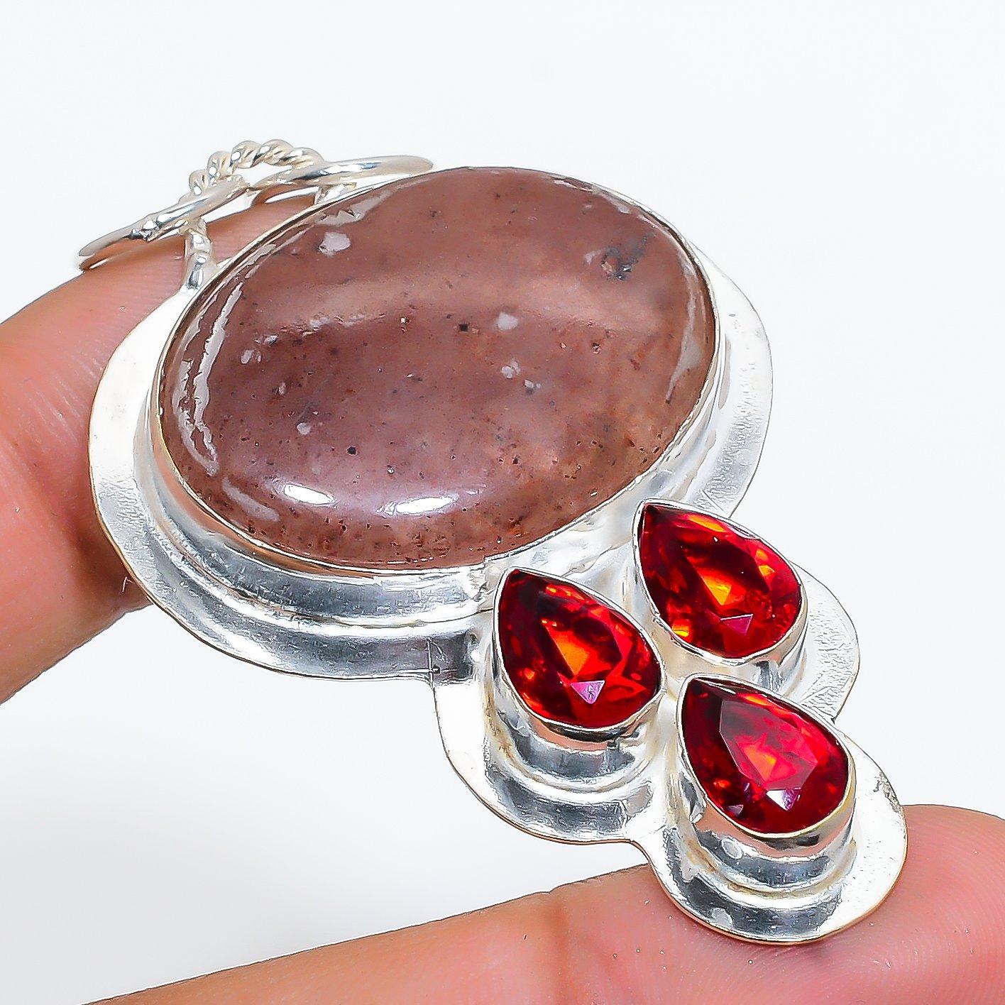 Этническая ювелирная подвеска ручной работы с клубничным кварцем и гранатом, 2,48 дюйма VR-3839 
Этническая ювелирная подвеска ручной работы с клубничным кварцем и гранатом, 2,48 дюйма VR-3839