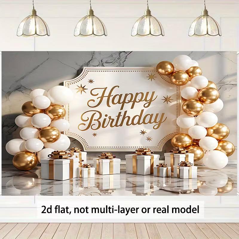 2D Happy Birthday Backdrop with White Gold Balloons, Gifts & Marble Background 47.2x31.5inch/120*80cm
2D Happy Birthday Backdrop with White Gold Balloons, Gifts & Marble Background 47.2x31.5inch/120*80cm