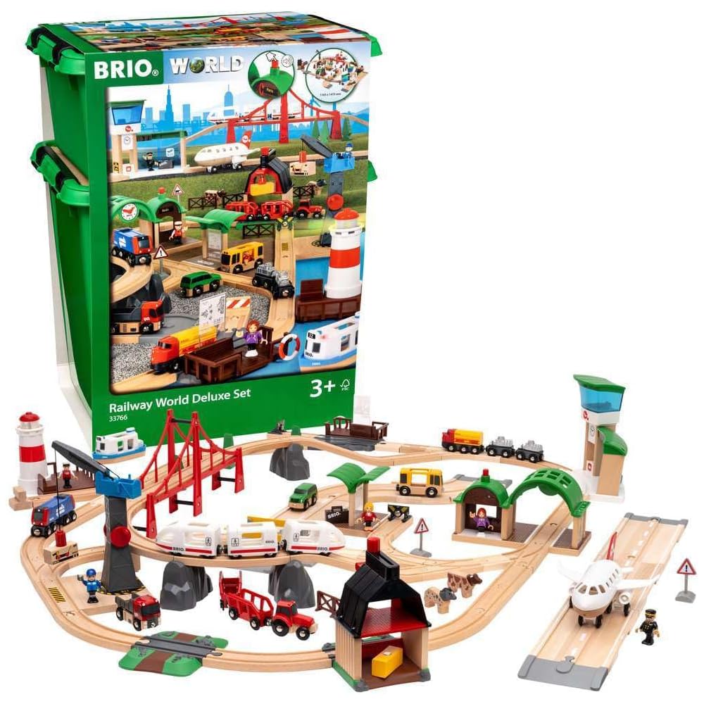 Brio World Deluxe Set 33766 Wooden Train Track Set with Train, Boat, Airplane for Ages 3 and Up
Brio World Deluxe Set 33766 Wooden Train Track Set with Train, Boat, Airplane for Ages 3 and Up