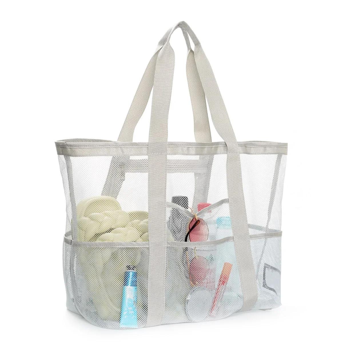 1 шт. Унисекс, большая вместимость, многофункциональная сетчатая сумка, пляжная сумка, сумка для покупок, подходящая для занятий спортом на открытом воздухе, плавания на пляже серый