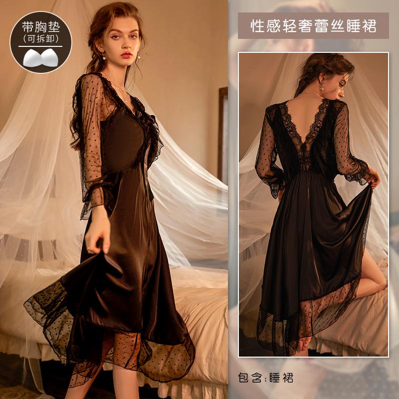 Autumn new pure desire ice silk loungewear sexy V-neck mesh long-sleeved nightdress light luxury pajamas with chest pads M code【 40~50kg 】 чёрный
Autumn new pure desire ice silk loungewear sexy V-neck mesh long-sleeved nightdress light luxury pajamas with chest pads M code【 40~50kg 】 чёрный