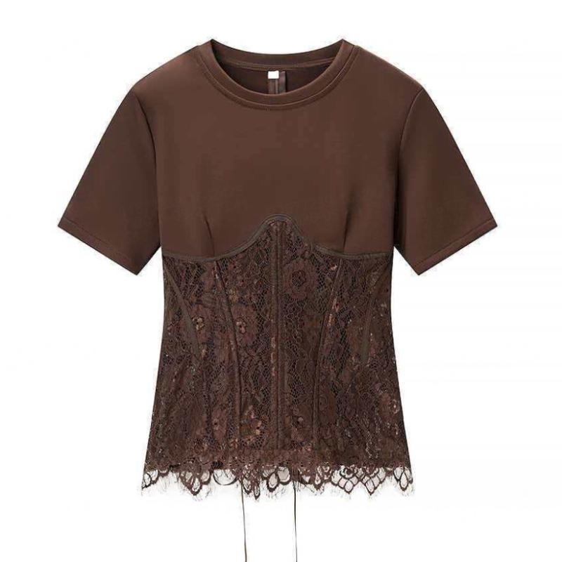 European and American women s spring and summer sexy round neck lace top L коричневий
European and American women s spring and summer sexy round neck lace top L коричневий