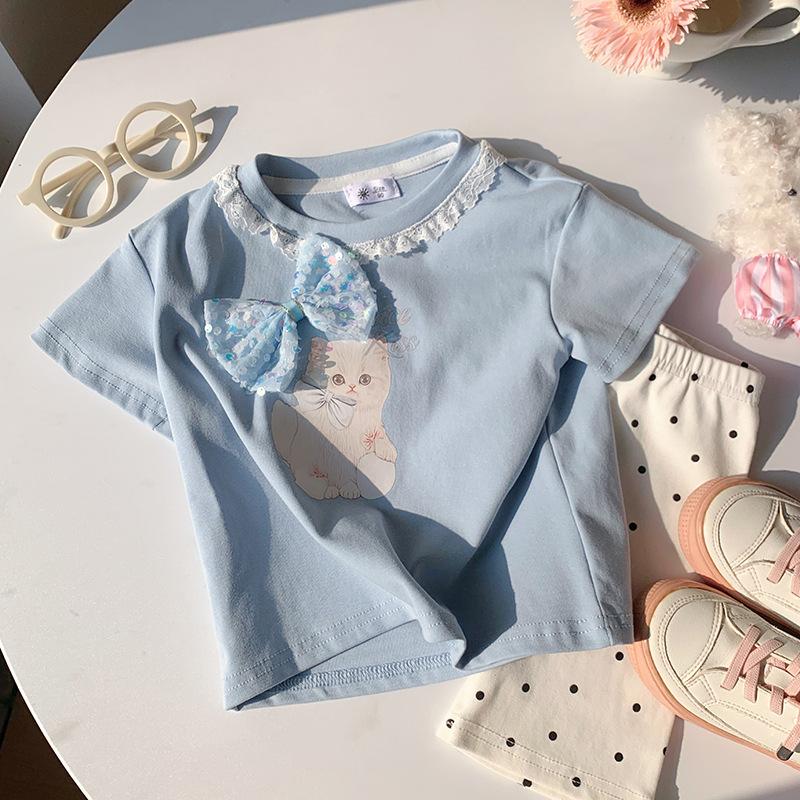 Girls Casual Lace Short-sleeved T-shirt For Summer, Cute Cat Print Children s Top 100cm
Girls Casual Lace Short-sleeved T-shirt For Summer, Cute Cat Print Children s Top 100cm