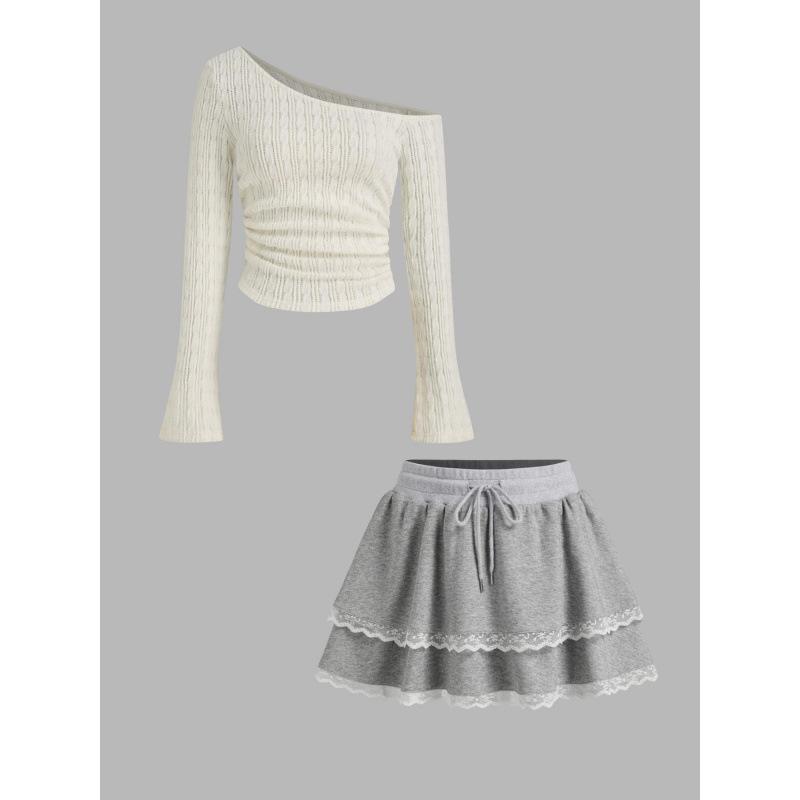 Women s Asymmetric Neckline Long Sleeve Top & Lace Ruffled Hem Skirt Set 2XL
Women s Asymmetric Neckline Long Sleeve Top & Lace Ruffled Hem Skirt Set 2XL