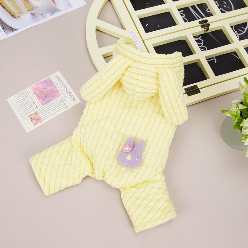 Шапка с изображением полосатого кролика, пальто с четырьмя ножками, осенне-зимняя одежда, парки для четвероногих собак, комбинезон с изображением полосатого кролика и четырьмя углами L