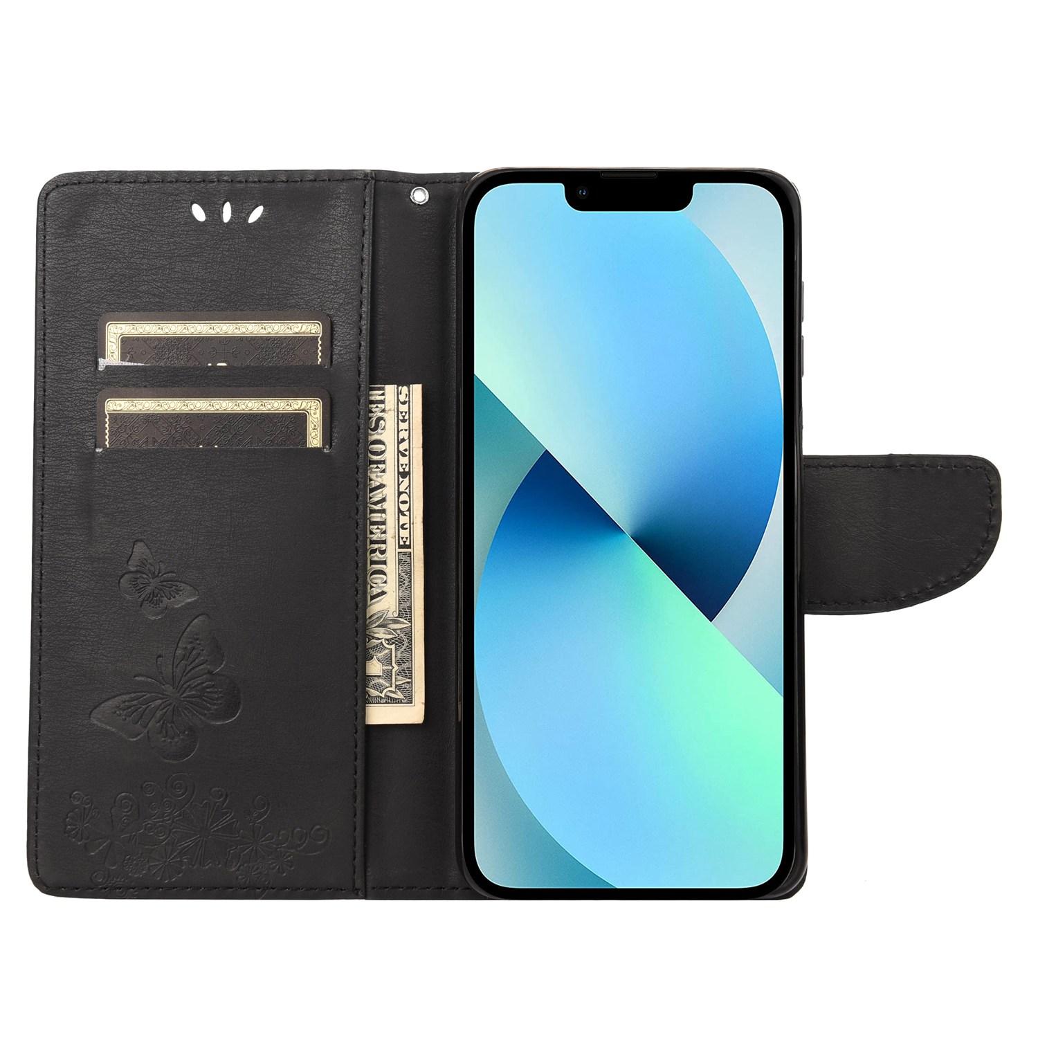 For iPhone 14 Plus Dustproof Phone Cover PU Leather Big Butterflies Flower Pattern Imprinting Wallet Case with Strap Brown
For iPhone 14 Plus Dustproof Phone Cover PU Leather Big Butterflies Flower Pattern Imprinting Wallet Case with Strap Brown