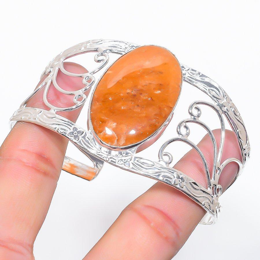 Natural Orange Aventurine Gemstone 925 Sterling Silver Cuff Bangle Adj B4N98
Natural Orange Aventurine Gemstone 925 Sterling Silver Cuff Bangle Adj B4N98