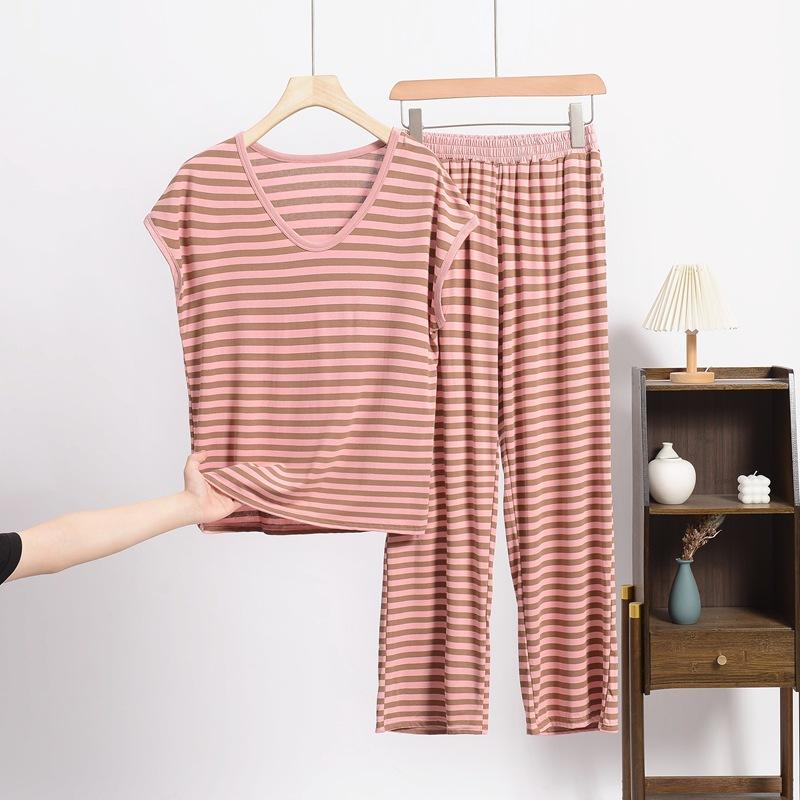 Round-neck Striped Short-sleeved and Long Pants Home Wear Set for Women, Summer Thin Modal Pajamas and Pajama Pants, Large Size Two-piece Set 8XL рожевий
Round-neck Striped Short-sleeved and Long Pants Home Wear Set for Women, Summer Thin Modal Pajamas and Pajama Pants, Large Size Two-piece Set 8XL рожевий