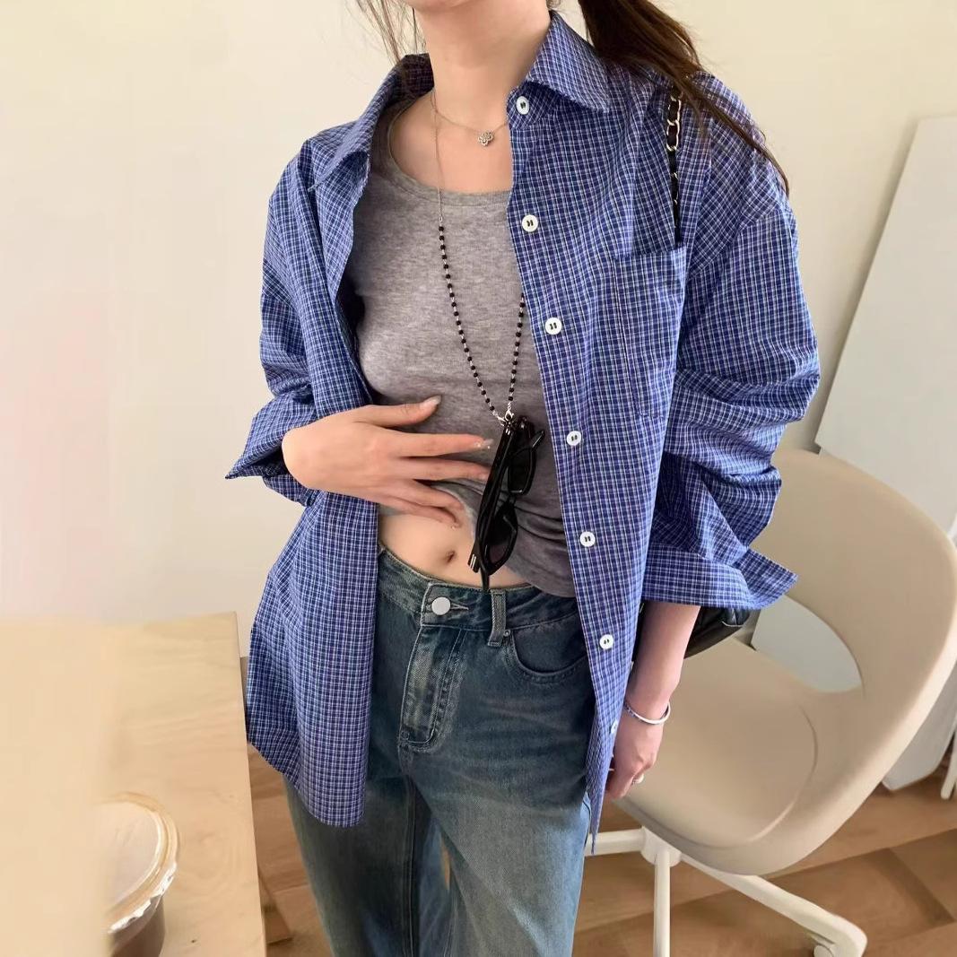 Loose Casual Plaid Blue Shirt Women s Spring and Autumn American Cardigan Jacket Summer Thin Sunscreen S синій
Loose Casual Plaid Blue Shirt Women s Spring and Autumn American Cardigan Jacket Summer Thin Sunscreen S синій