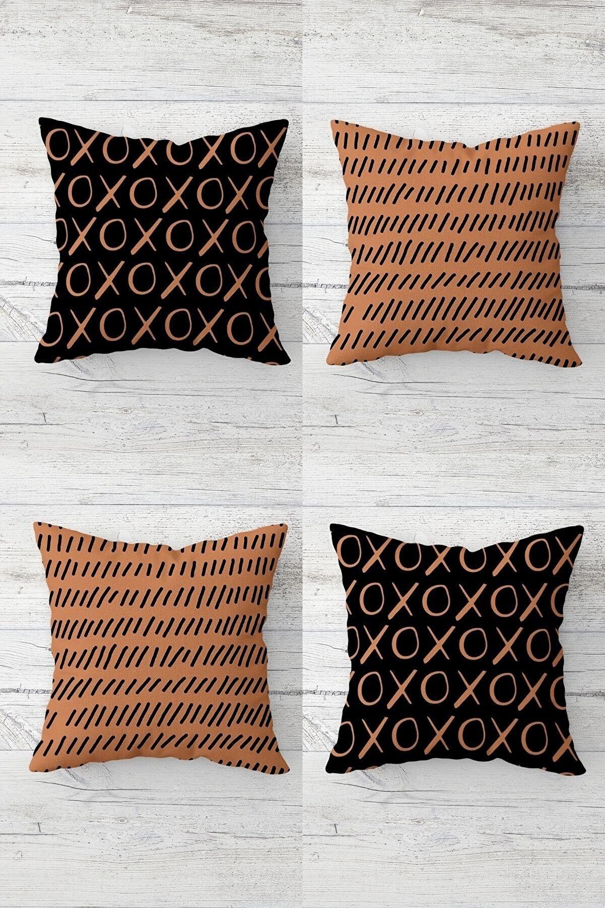 Striped Patterned Hidden Zipper Cushion Cover Sofa Pillow Case Set (4pcs)