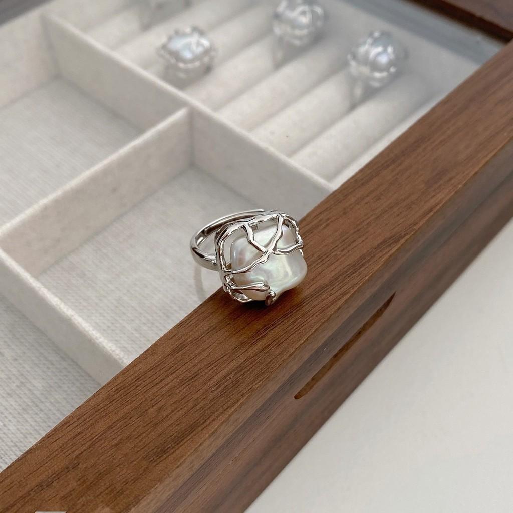 Современное геометрическое шикарное регулируемое кольцо с жемчугом для модного женского стиля