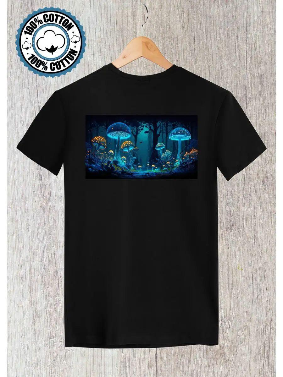 Neon mushrooms night forest print T-shirt S
Neon mushrooms night forest print T-shirt S