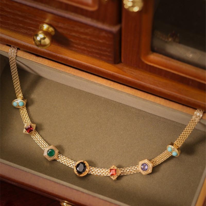 New in high-end geometric multicolour gem necklaces short style choker retro blue turquoise collar chain wedding banquet jewelry 43CM
New in high-end geometric multicolour gem necklaces short style choker retro blue turquoise collar chain wedding banquet jewelry 43CM