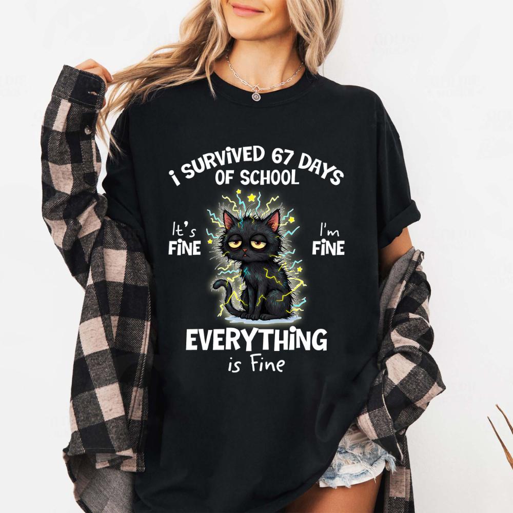 Funny Black Cat TShirt Survived 67 Days of School Clothing Graphic Short Sleeve Shirt Unisex Unisex Women AllSeason S
Funny Black Cat TShirt Survived 67 Days of School Clothing Graphic Short Sleeve Shirt Unisex Unisex Women AllSeason S