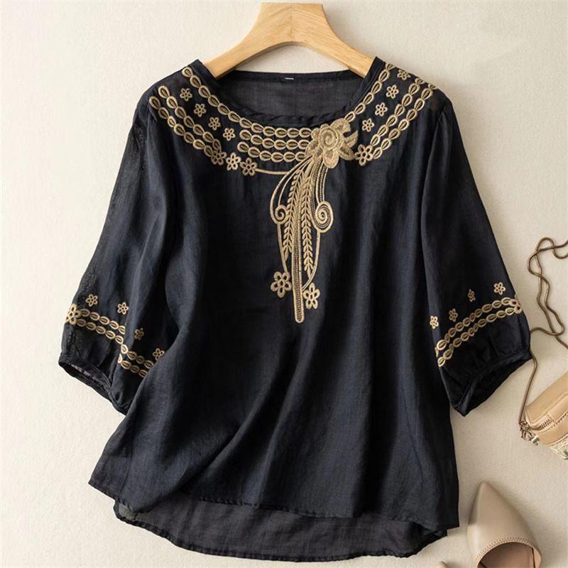 Plus Size Floral Embroidered T-shirt: Women s Short-Sleeve, Cotton-Linen Chinese Style Top L 80-100 jin чёрный
Plus Size Floral Embroidered T-shirt: Women s Short-Sleeve, Cotton-Linen Chinese Style Top L 80-100 jin чёрный