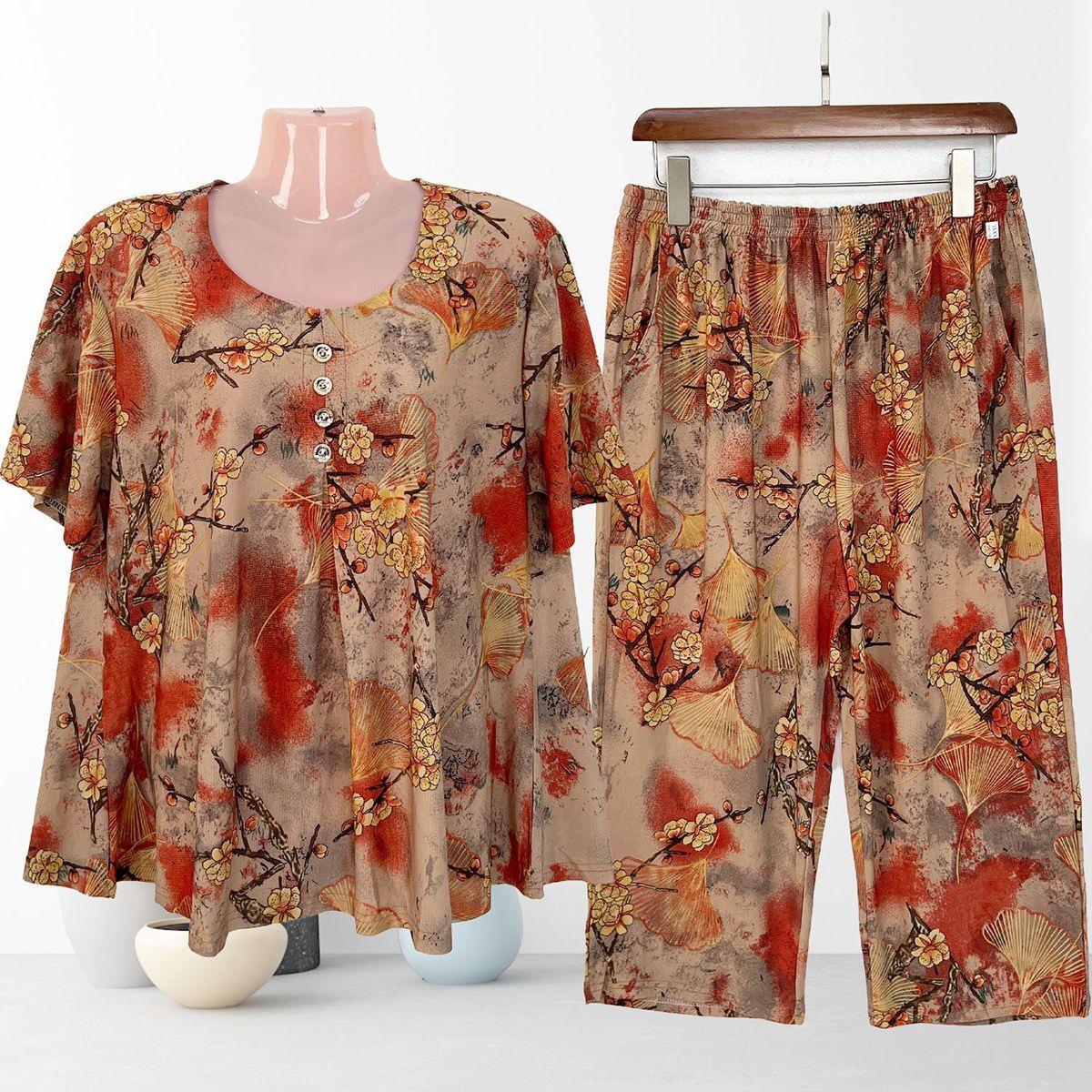 Plus Size Ice Silk Short Sleeve Two-Piece Set for Middle-Aged and Elderly Women 2XL fits 140-160 lbs
Plus Size Ice Silk Short Sleeve Two-Piece Set for Middle-Aged and Elderly Women 2XL fits 140-160 lbs