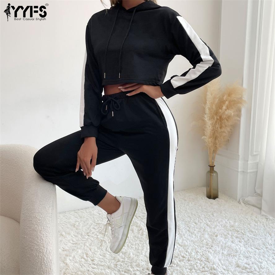 YYFS Женские модные спортивные костюмы с длинными рукавами и капюшоном