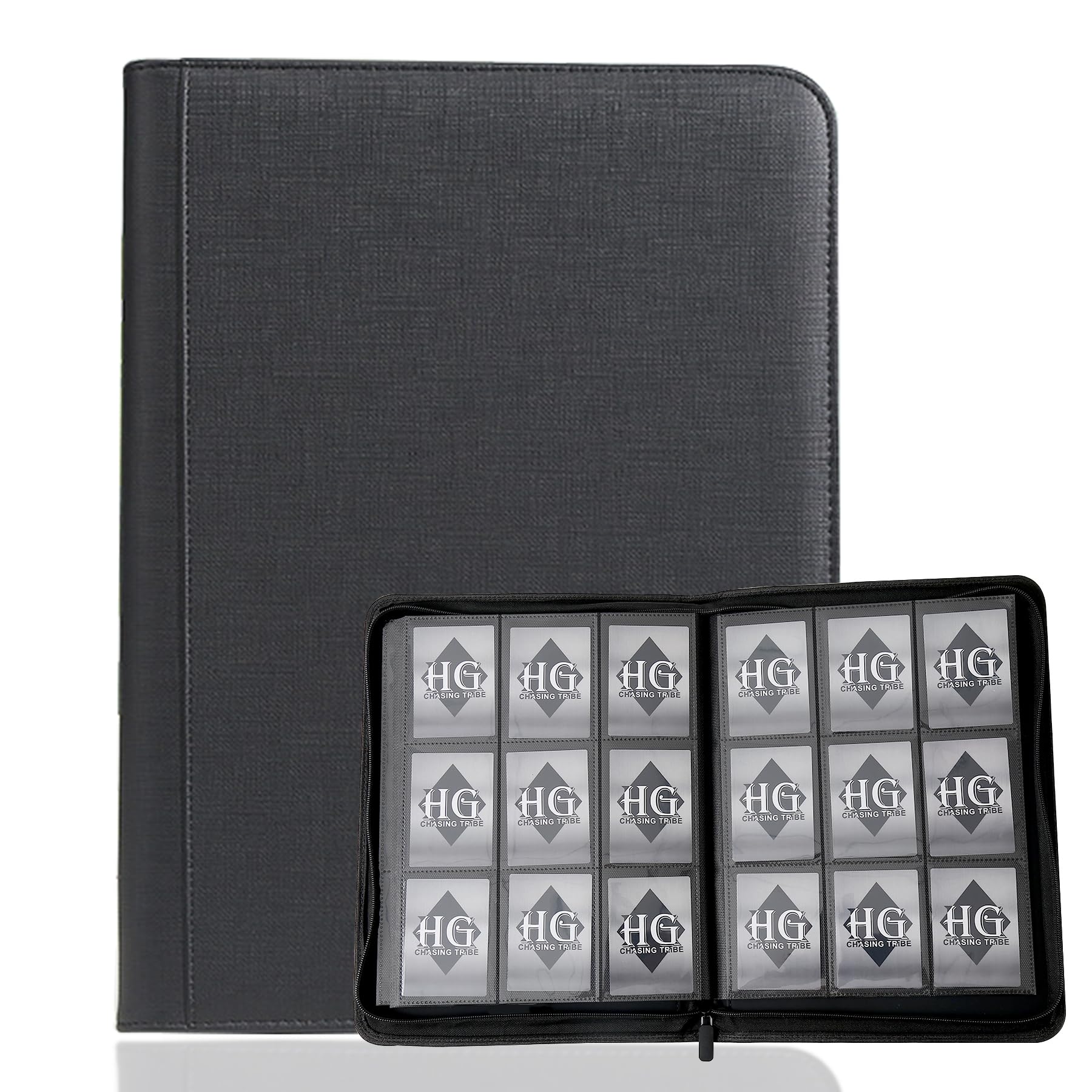 HG CHASING TRIBE Файл для карток Тримач для торгових карток PU Поверхня Водонепроникний та Стійкий до стирання Кліп 9 Кишень 360 Карток Бічне Зберігання Велика Місткість Картка чорний