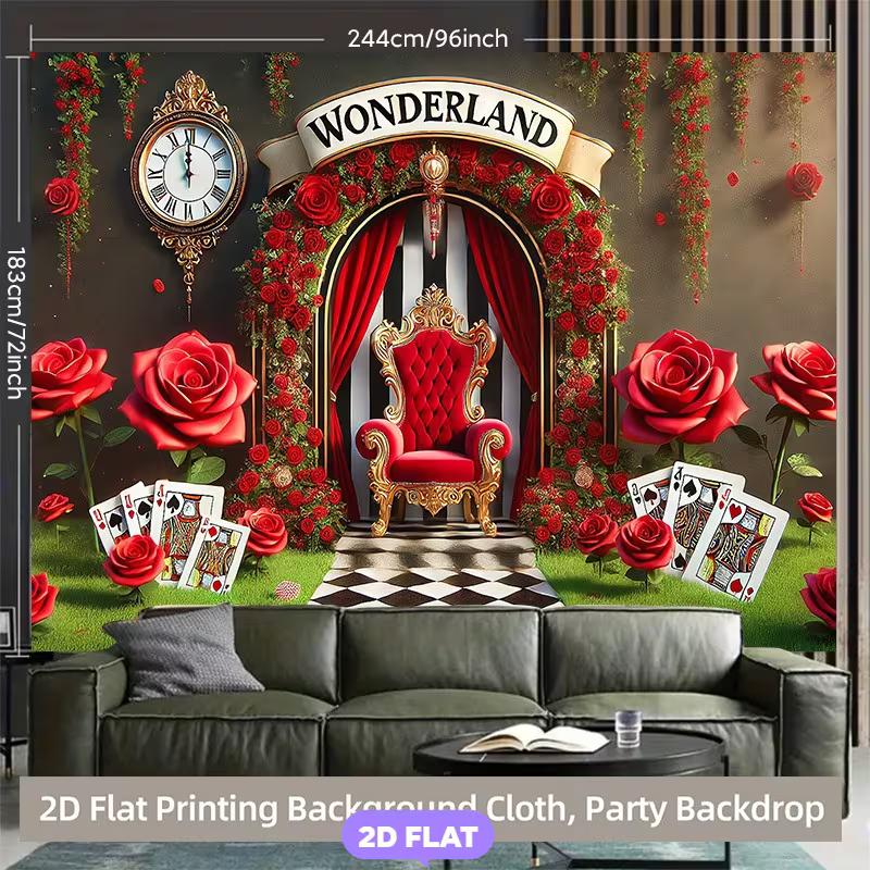 2D Whimsical Wonderland Red Throne with Roses & Clock Party Backdrop 47.2x31.5inch/120*80cm
2D Whimsical Wonderland Red Throne with Roses & Clock Party Backdrop 47.2x31.5inch/120*80cm
