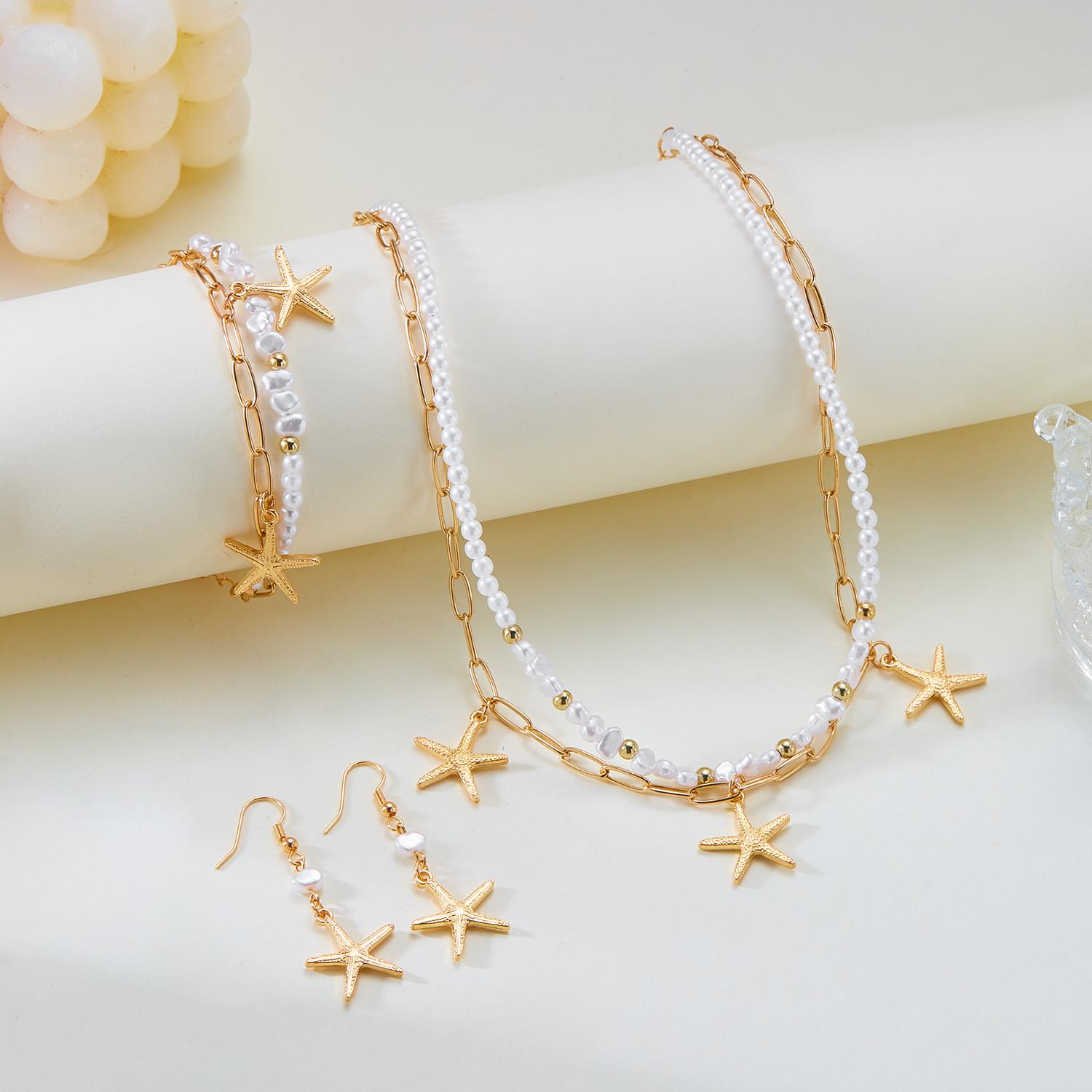 Bohemian Imitation Pearl Choker Necklace for Women Handmade Starfish Pendant Bracelet Earrings Girls Summer Beach Jewelry Set
Bohemian Imitation Pearl Choker Necklace for Women Handmade Starfish Pendant Bracelet Earrings Girls Summer Beach Jewelry Set