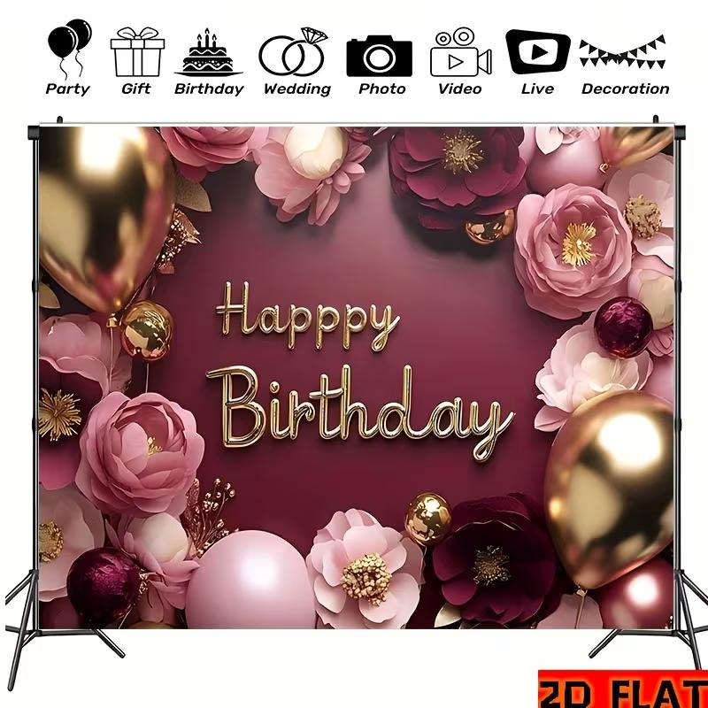 2D Burgundy Pink Gold Happy Birthday Backdrop Banner with Flowers & Balloons 47.2x31.5inch/120*80cm
2D Burgundy Pink Gold Happy Birthday Backdrop Banner with Flowers & Balloons 47.2x31.5inch/120*80cm
