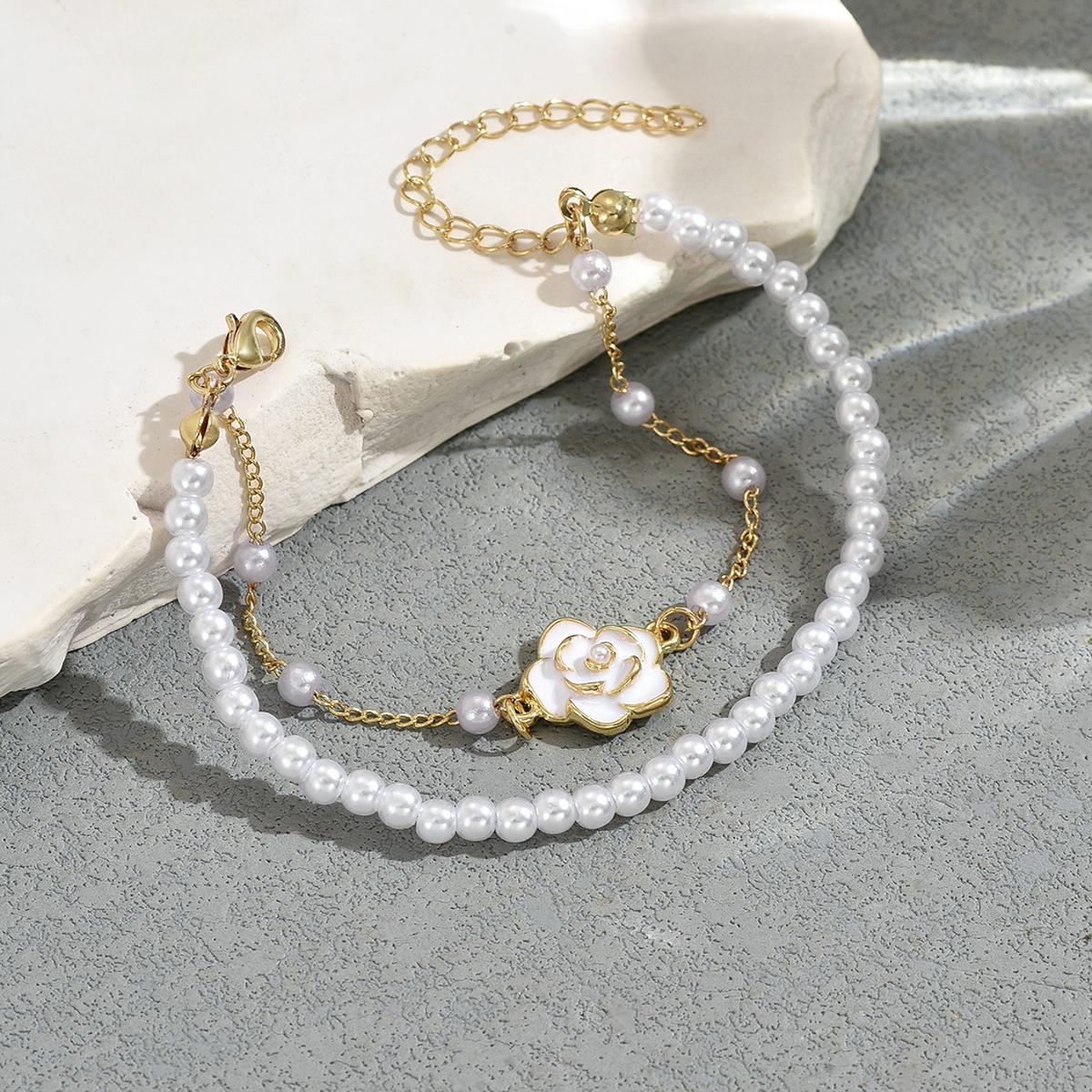 Trendy Sweet Imitation Pearl Camellia Charm Bracelet Double Layer Beaded Chain For Women Bridal & Daily Wear
Trendy Sweet Imitation Pearl Camellia Charm Bracelet Double Layer Beaded Chain For Women Bridal & Daily Wear