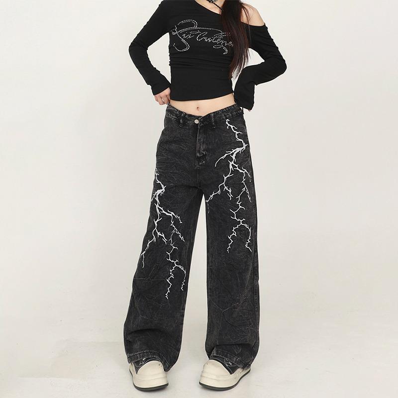 Unisex American Subculture Lightning Embroidered Loose Jeans - Casual Straight-Leg Floor-Length Pants M: Height 155-165CM (47.5-54kg)
Unisex American Subculture Lightning Embroidered Loose Jeans - Casual Straight-Leg Floor-Length Pants M: Height 155-165CM (47.5-54kg)