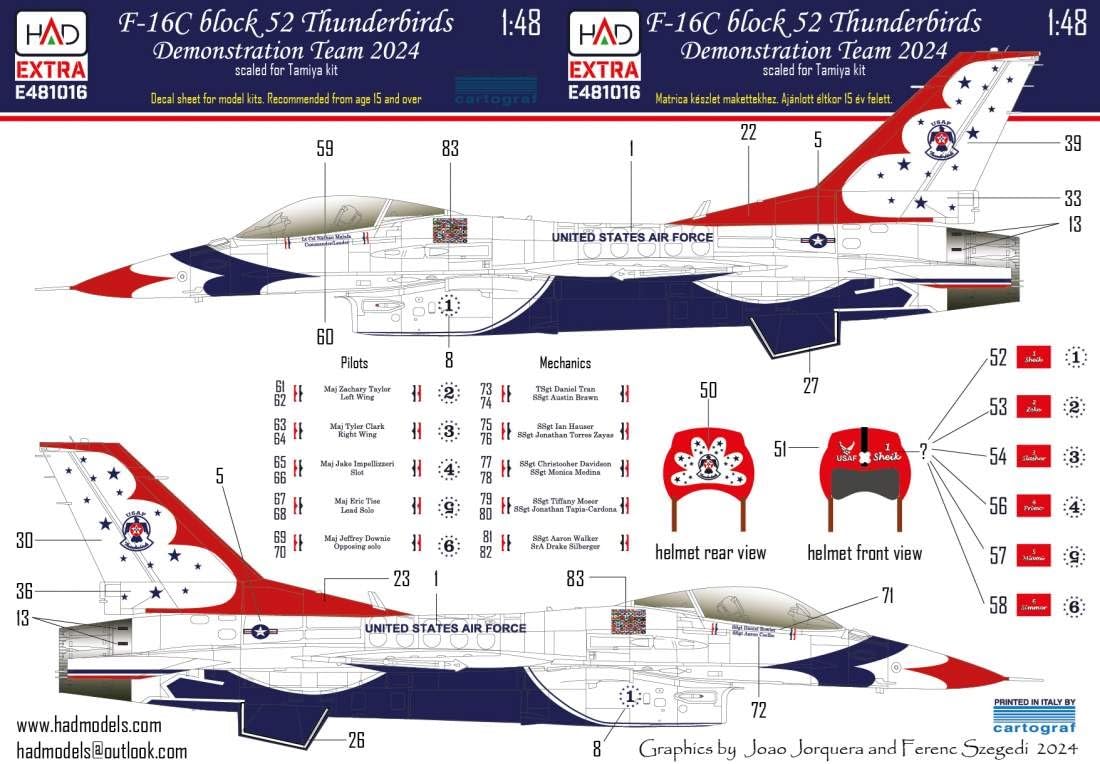 HAD Models Block 52 Thunderbirds 2024 Decal Plastic Model Decal HADE481016 1/48 F-16C (for Tamiya) (Airplane)
HAD Models Block 52 Thunderbirds 2024 Decal Plastic Model Decal HADE481016 1/48 F-16C (for Tamiya) (Airplane)