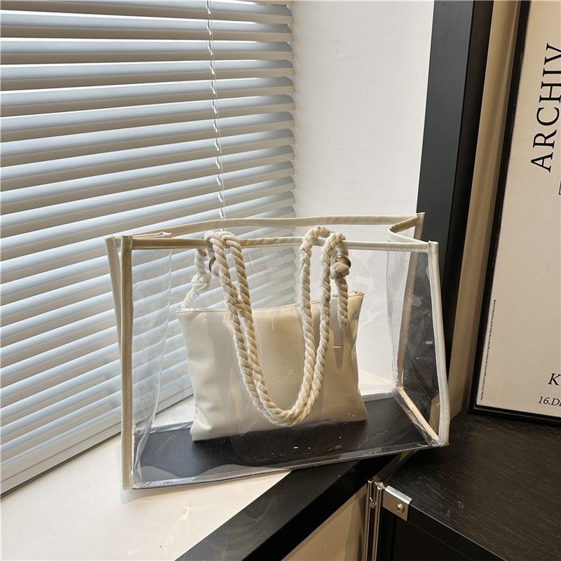 Summer shoulder bag mother and child bag women s 2025 new trendy simple large-capacity transparent splicing portable tote bag білий
Summer shoulder bag mother and child bag women s 2025 new trendy simple large-capacity transparent splicing portable tote bag білий