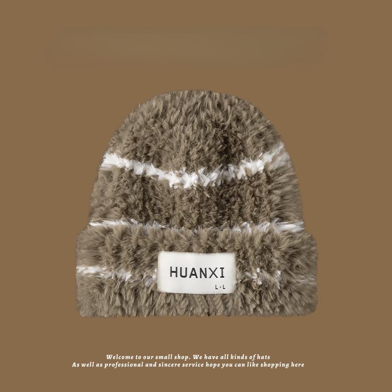Шерстяная шапка для женщин на осень и зиму, новый стиль, полосатая защитная шапка, показывающая лицо, маленькая, большая окружность головы, шапка Baotou, теплая вязаная шапка hat circumference 56cm-60cm