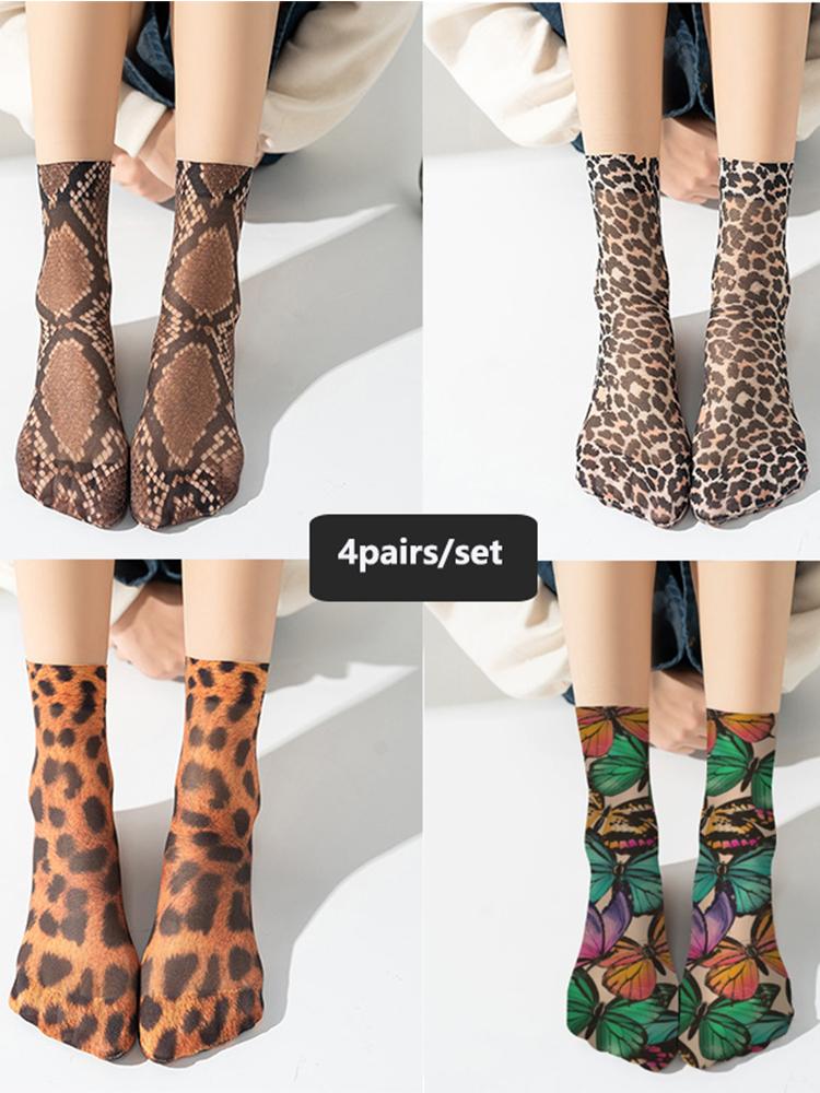 4Pairs/Set Summer Ultra-Thin Knee-High Socks Sexy Leopard Print Flower Snake Pattern High Elasticity Breathability Socks Stockin One Size
4Pairs/Set Summer Ultra-Thin Knee-High Socks Sexy Leopard Print Flower Snake Pattern High Elasticity Breathability Socks Stockin One Size
