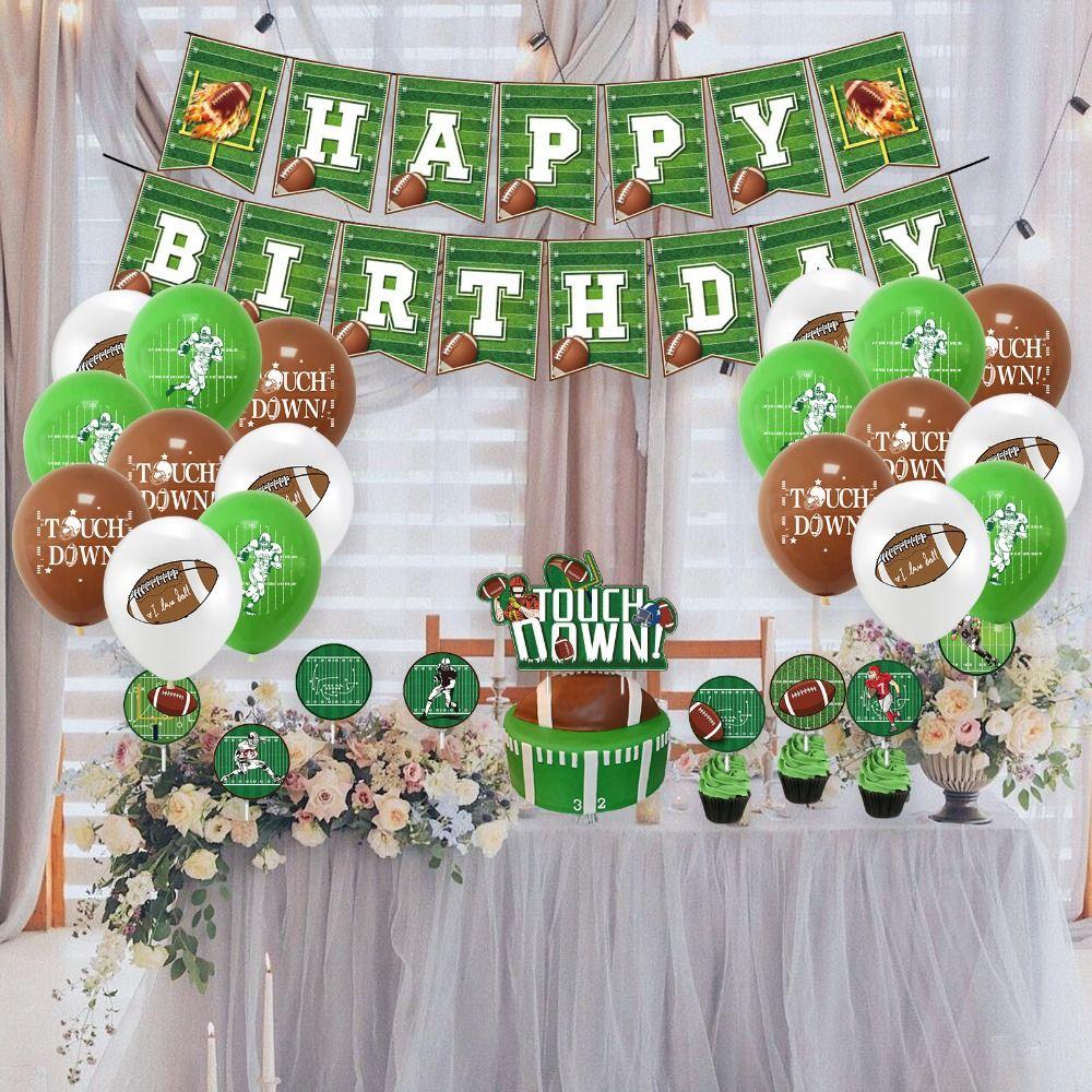 Украшения для вечеринки, набор латексных воздушных шаров в виде футбольного мяча, зеленая коричневая длинная полоса из фольги, футбольная тема для мальчиков