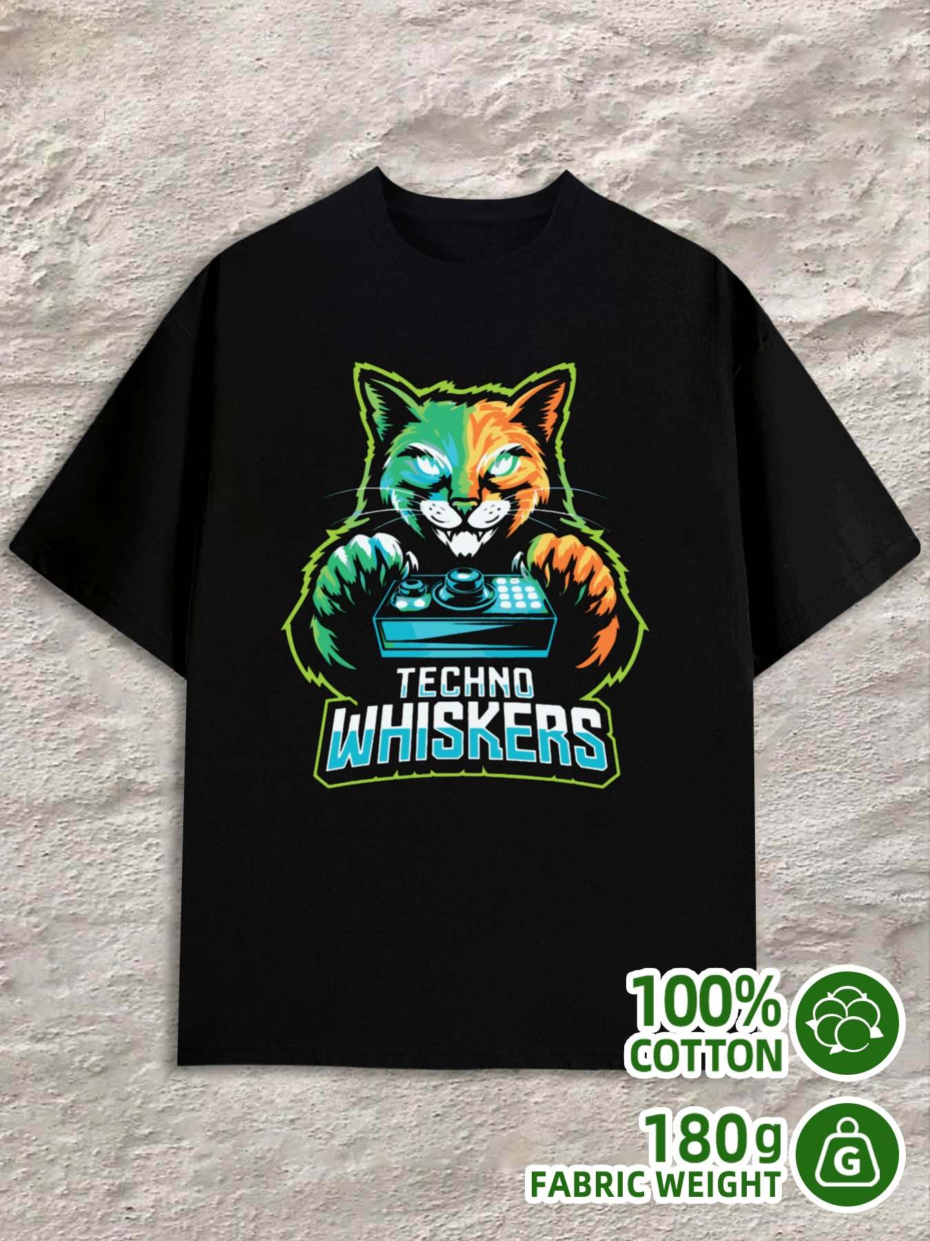 T-Shirt Y2K Techno Whiskers Cat Plain Black Regular Fit XL
T-Shirt Y2K Techno Whiskers Cat Plain Black Regular Fit XL
