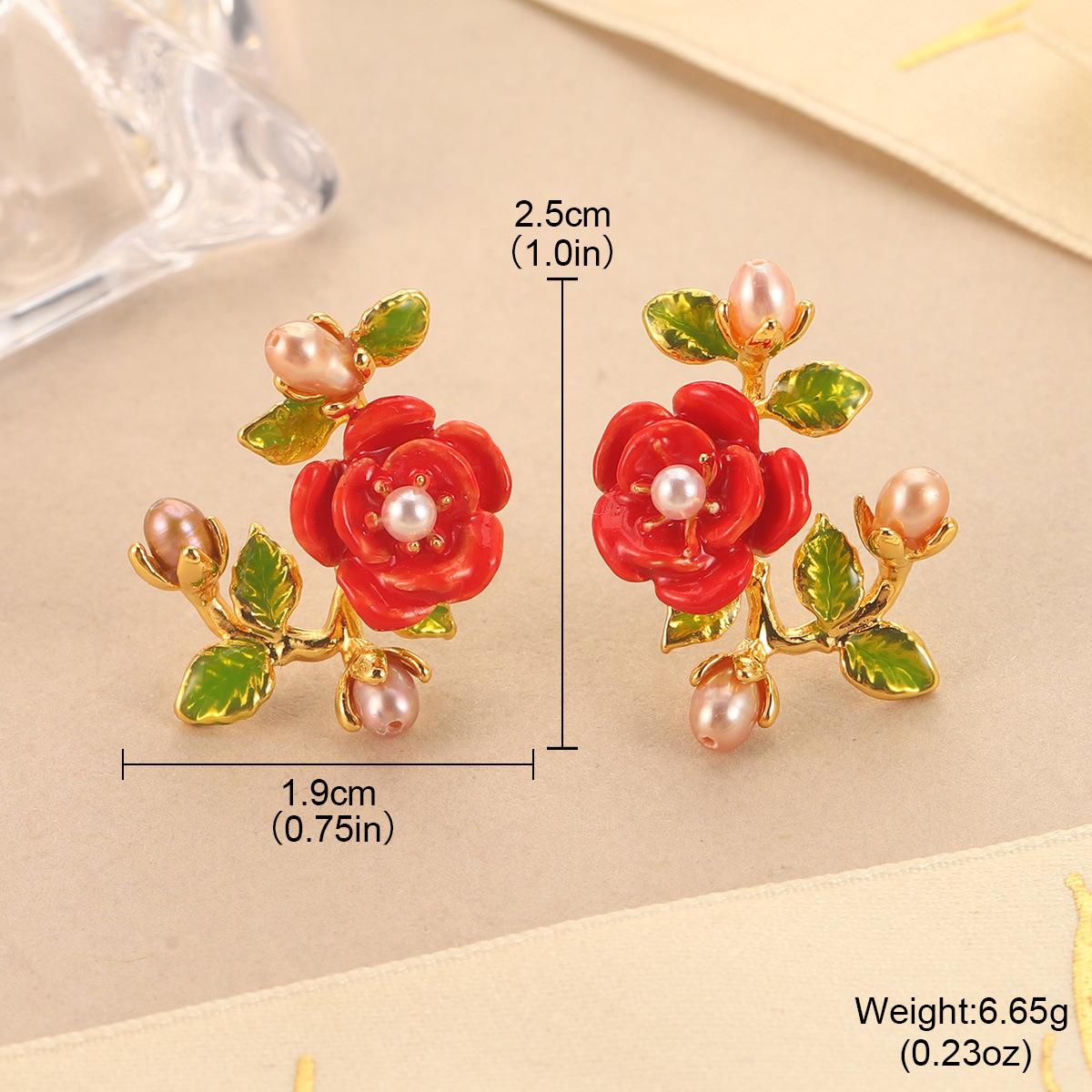 Rose red flower coral pearl branches and leaves gold stud earrings women s small exquisite design earrings batch
Rose red flower coral pearl branches and leaves gold stud earrings women s small exquisite design earrings batch