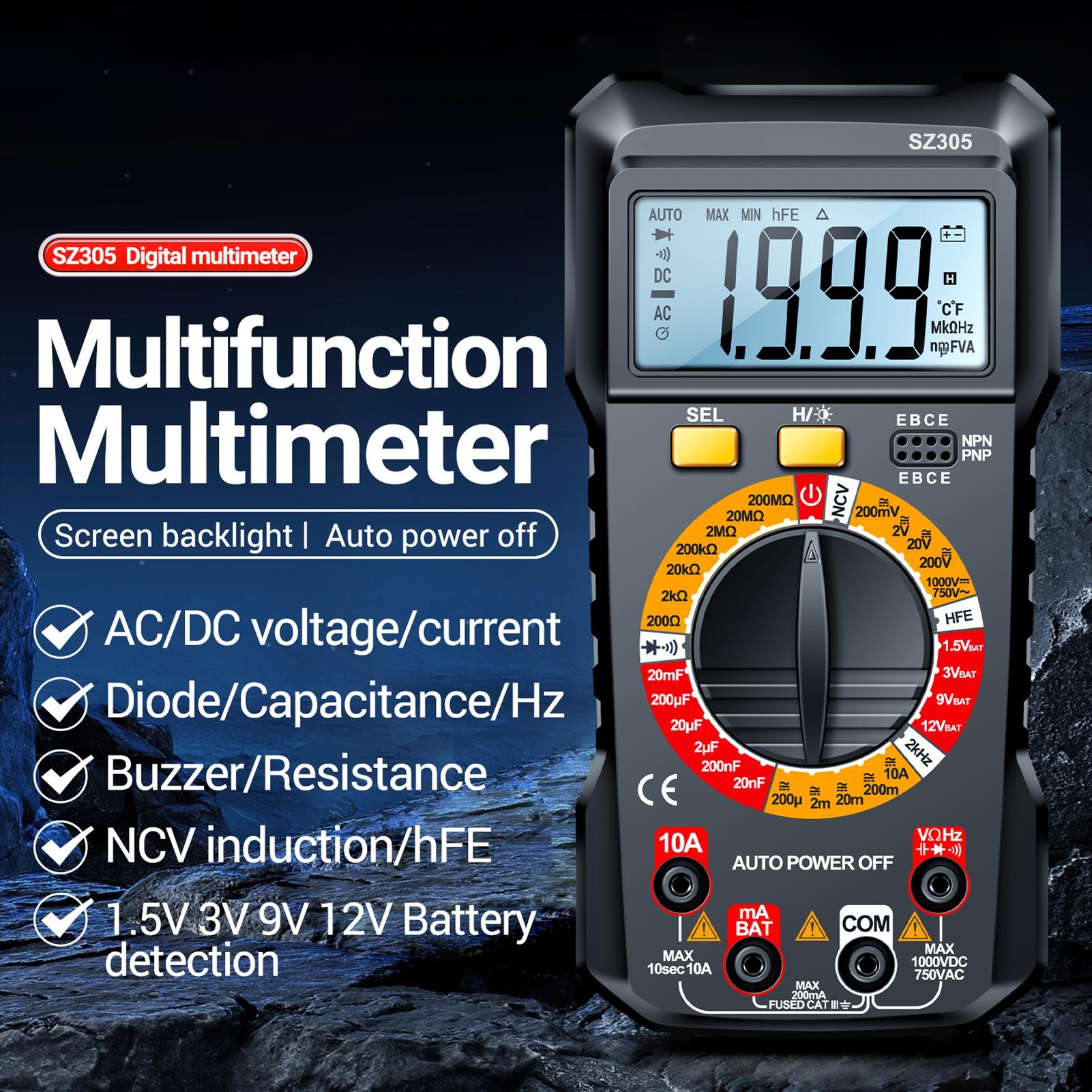 SZ305 Multimeter tor Testers Professional 1 Counts Smart Voltmeter Ohm Meter Fast Accurately Measures Voltage Current Resistance
SZ305 Multimeter tor Testers Professional 1 Counts Smart Voltmeter Ohm Meter Fast Accurately Measures Voltage Current Resistance