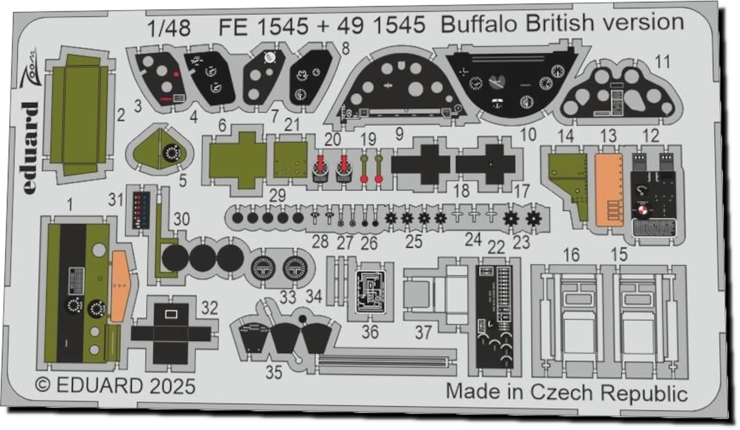 Eduard 1/48 Scale Brewster Buffalo British Type Zoom Etched Parts (for Tamiya) Plastic Model Kit Parts EDUFE1545 (Airplane)
Eduard 1/48 Scale Brewster Buffalo British Type Zoom Etched Parts (for Tamiya) Plastic Model Kit Parts EDUFE1545 (Airplane)