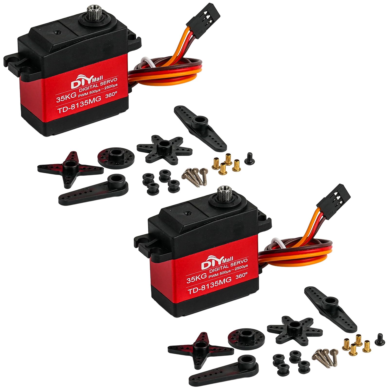 DIYmall 2 Sets 35KG 360 Degree Servo Full Metal Gear High Voltage Continuous Rotation Digital Servo for RC Car Robot Airplane TD-8135MG
DIYmall 2 Sets 35KG 360 Degree Servo Full Metal Gear High Voltage Continuous Rotation Digital Servo for RC Car Robot Airplane TD-8135MG