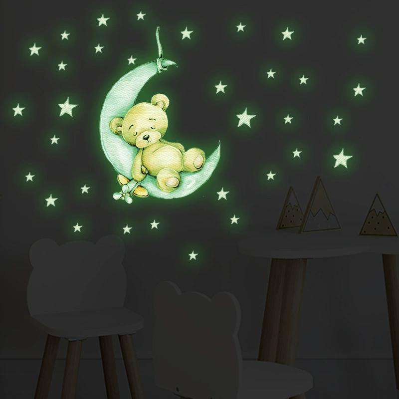 Cute Luminous Wall Stickers Teddy Bear on the Moon Stars Glow in the Dark Wall Decals for Kids Room Baby Nursery Home Decor
Cute Luminous Wall Stickers Teddy Bear on the Moon Stars Glow in the Dark Wall Decals for Kids Room Baby Nursery Home Decor