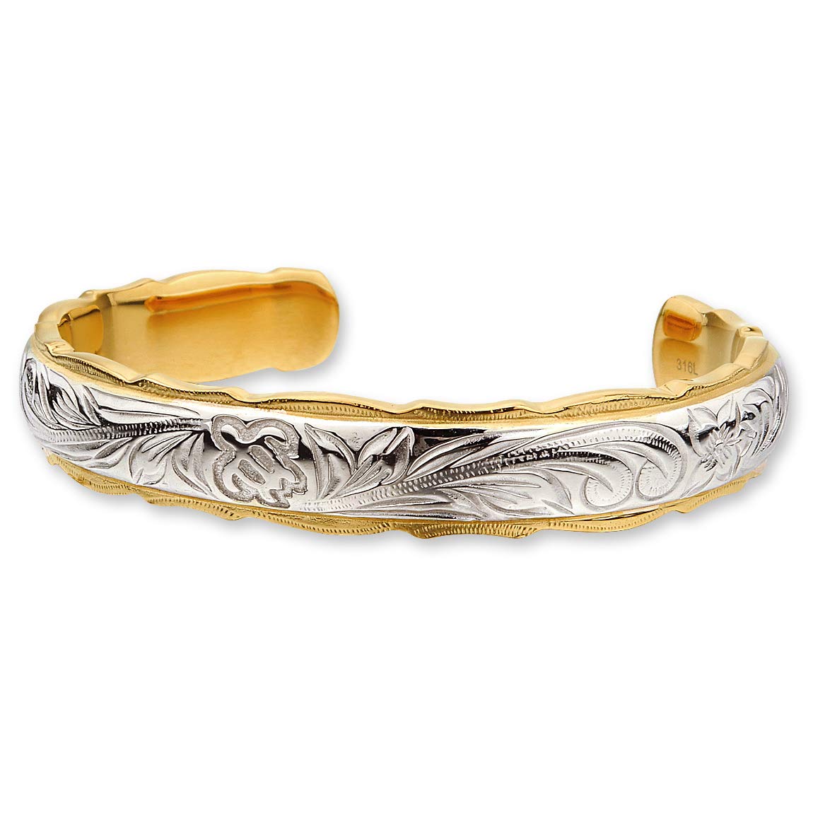 Hawaiian Jewelry Hawaiian Bangle Stainless Steel Surgical Stainless Steel Yellow Gold Scroll Honu Plumeria S Size (Aloha Lokahi)
Hawaiian Jewelry Hawaiian Bangle Stainless Steel Surgical Stainless Steel Yellow Gold Scroll Honu Plumeria S Size (Aloha Lokahi)