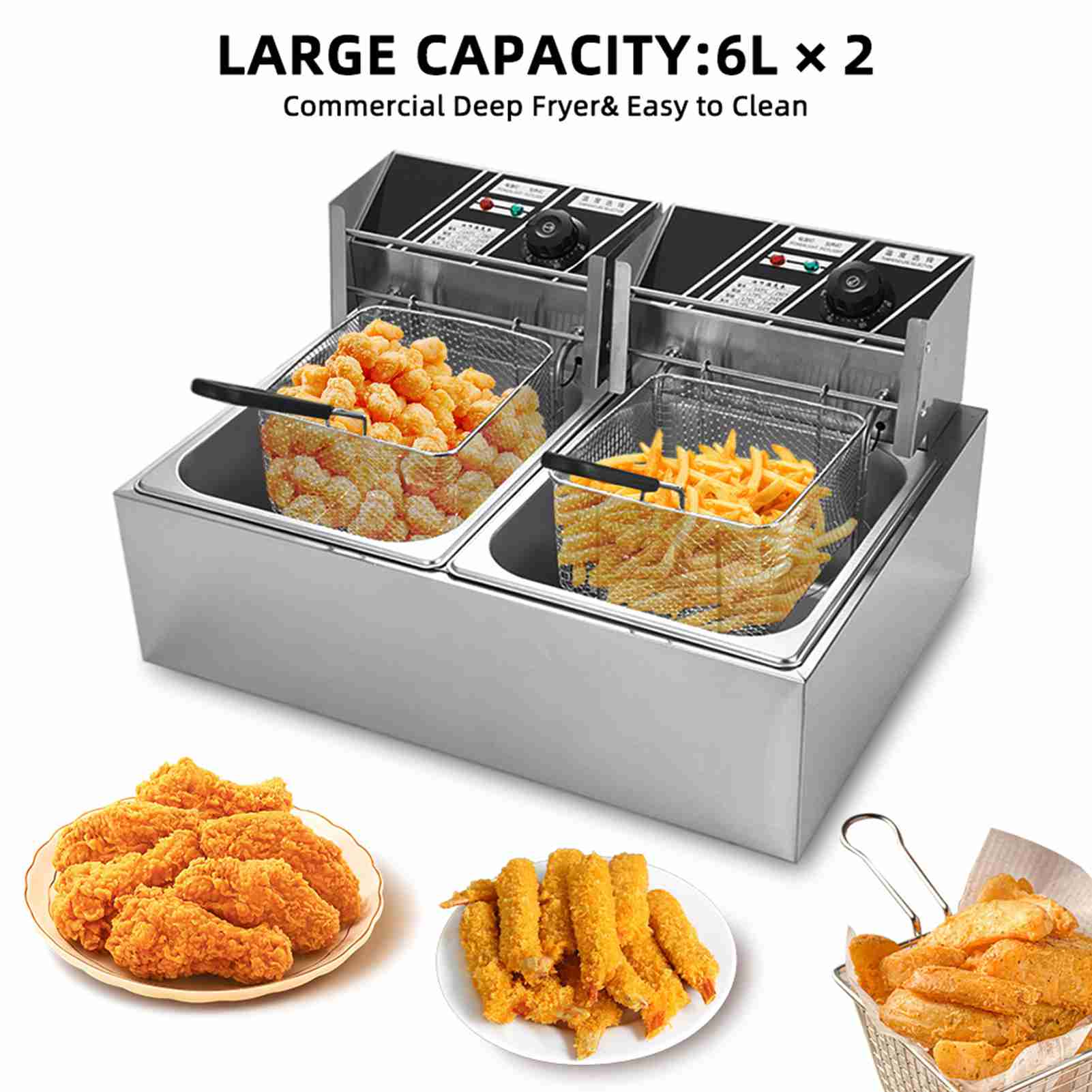 Electric Fryer Pot Immersion Fryer 2 Baskets 3400W Temperature Large Capacity for Kitchen Restaurant
Electric Fryer Pot Immersion Fryer 2 Baskets 3400W Temperature Large Capacity for Kitchen Restaurant