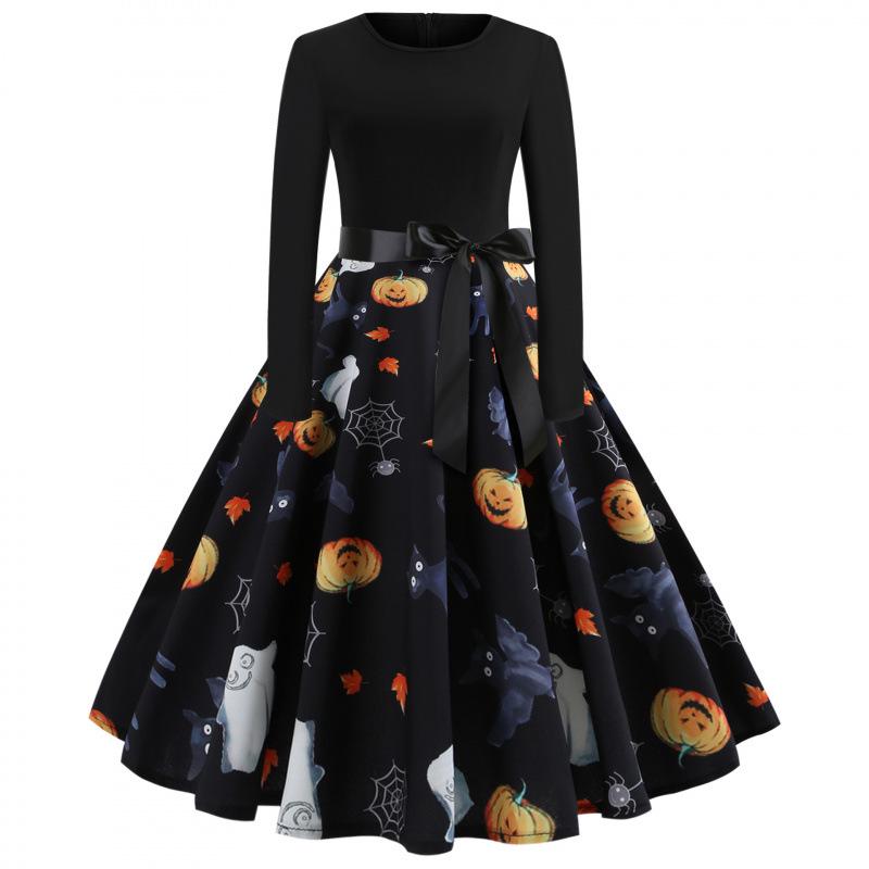 Women s Round Neck Long Sleeve Pumpkin Ghost Print Dress with Black Ribbon Skirt - Halloween Autumn/Winter Collection Medium чорний
Women s Round Neck Long Sleeve Pumpkin Ghost Print Dress with Black Ribbon Skirt - Halloween Autumn/Winter Collection Medium чорний