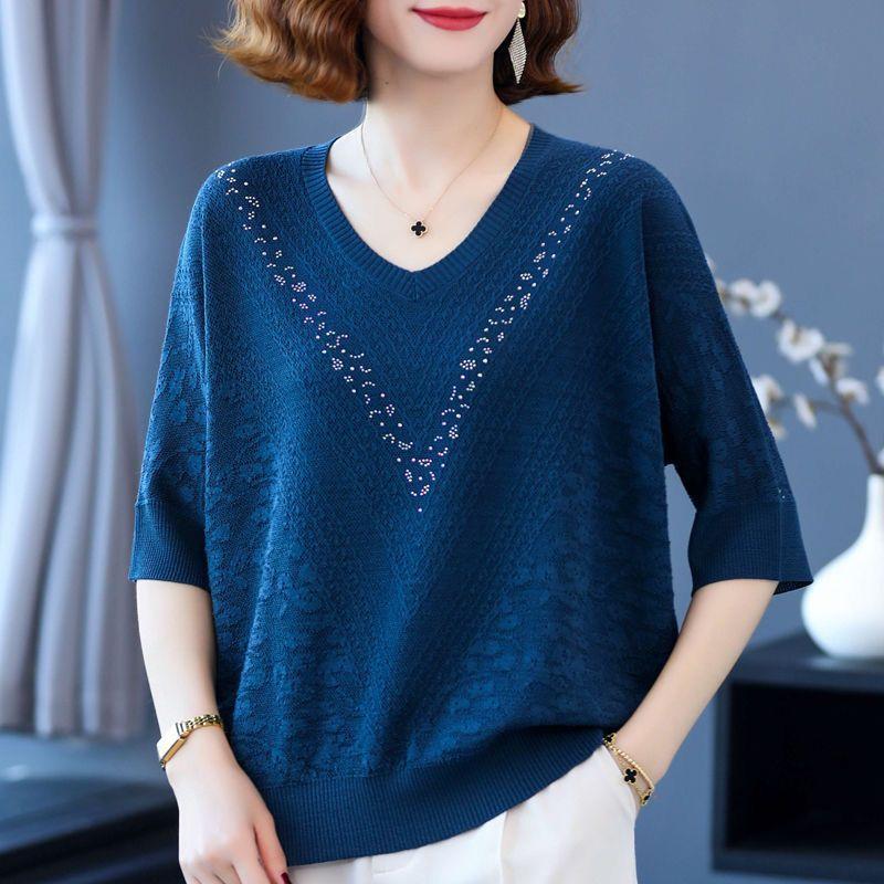 Женский вязаный свитер, летний свитер большого размера с коротким рукавом, свободный модный свитер с V-образным вырезом и рукавом «летучая мышь» 4XL темно-синий
Женский вязаный свитер, летний свитер большого размера с коротким рукавом, свободный модный свитер с V-образным вырезом и рукавом «летучая мышь» 4XL темно-синий
