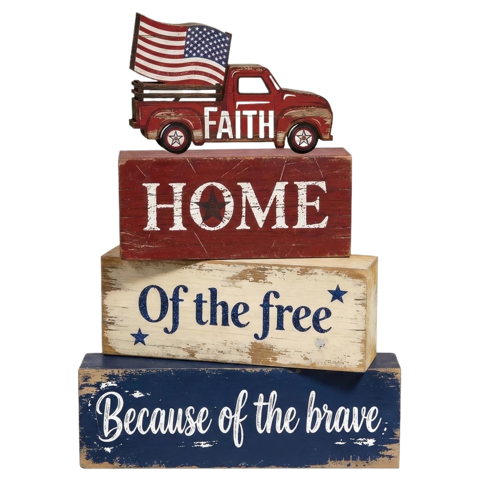 Wooden Decorative Block Sign with Patriotic Hat and Firework Print for Tabletop Display Faith America Freedom One Size
Wooden Decorative Block Sign with Patriotic Hat and Firework Print for Tabletop Display Faith America Freedom One Size