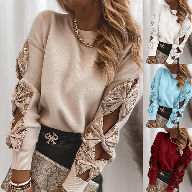 Весна Осень Блестки Бант Вырез Длинный Рукав Топы Сплошной Цвет Повседневный Круглый Шея Пуловер Плюс Размер Футболка Блузка
Весна Осень Блестки Бант Вырез Длинный Рукав Топы Сплошной Цвет Повседневный Круглый Шея Пуловер Плюс Размер Футболка Блузка