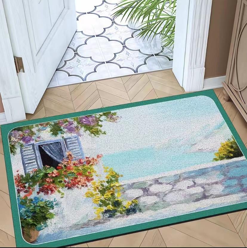 Главная Новая картина маслом Ветер в дом Напольный коврик Дверной проем Грязевой коврик ПВХ Водонепроницаемый Нескользящий Можно резать 40 * 60Cm