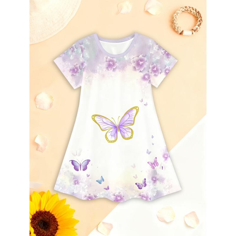 Girls Short-Sleeve Dress Featuring a 3D Purple Butterfly Design, with a Round Neck And a Relaxed Fit, 110
Girls Short-Sleeve Dress Featuring a 3D Purple Butterfly Design, with a Round Neck And a Relaxed Fit, 110