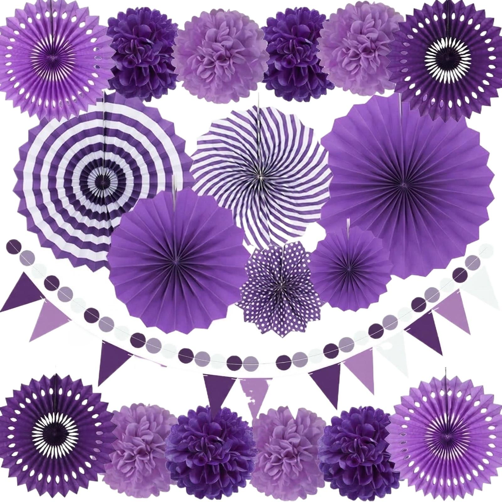 20-Piece Paper Fan Party Decoration Set: Pom-Poms, Pre-Assembled Pennant Banner, And Flag String Decorations One Size фіолетовий
20-Piece Paper Fan Party Decoration Set: Pom-Poms, Pre-Assembled Pennant Banner, And Flag String Decorations One Size фіолетовий