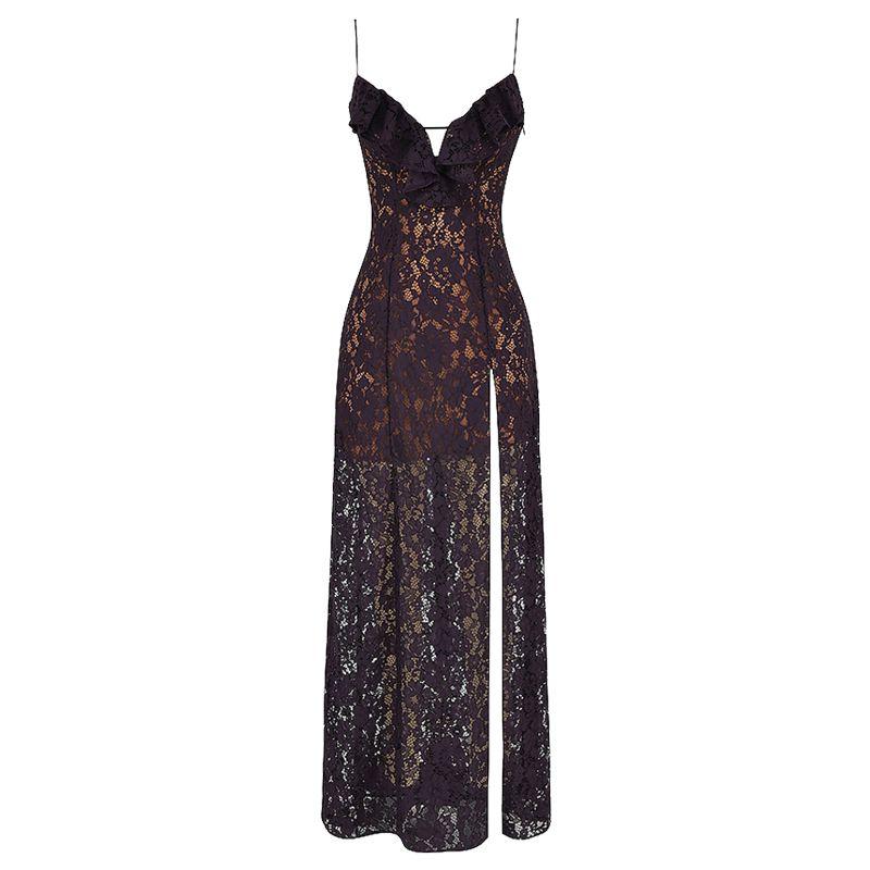 Transition Sexy European and American Sexy Deep Elegant Graceful Lace Sling Dress Auto Show Host Banquet Catwalk Dress Black S
Transition Sexy European and American Sexy Deep Elegant Graceful Lace Sling Dress Auto Show Host Banquet Catwalk Dress Black S