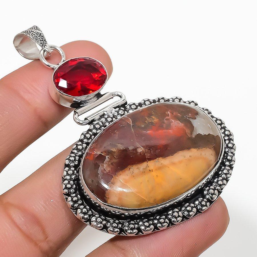 Seame Agate, Garnet Gemstone Handmade Ethic Jewelry Pendant 2.44 SR-5970