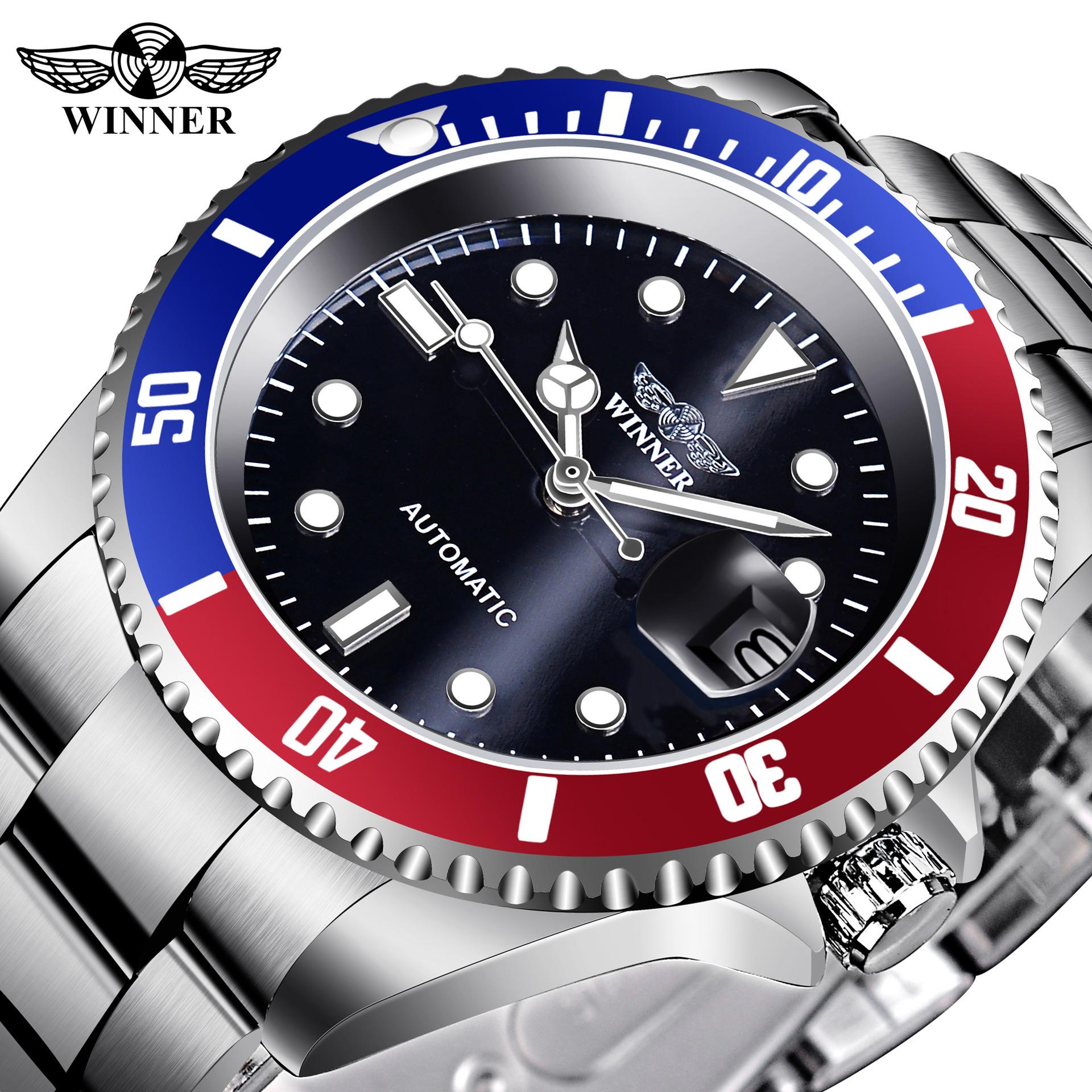 WINNER Лучшие мужские часы Автоматические механические Ленточный календарь Часы серии Water Ghost Серебро Нержавеющая сталь Водонепроницаемые Светящиеся красный
WINNER Лучшие мужские часы Автоматические механические Ленточный календарь Часы серии Water Ghost Серебро Нержавеющая сталь Водонепроницаемые Светящиеся красный